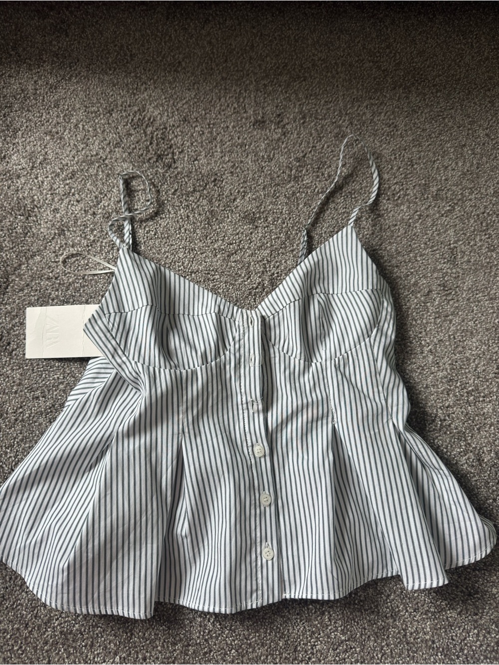 Zara White and Black Striped Button-Front Cami Peplum